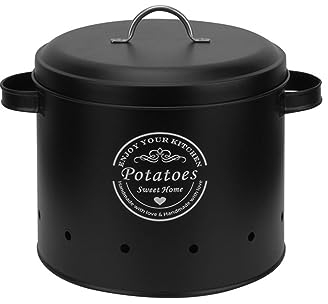 Folpus Kitchen Storage Canister Food Storage Container with Lids Metal Vintage Vegetables Storage Bin Potato Storage Tins for Home, Large Black