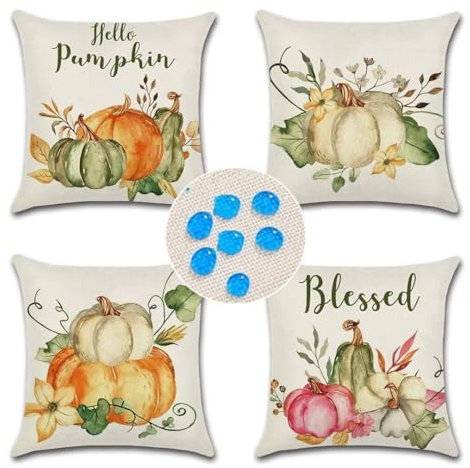 Wasserdicht Kissenbezug 45x45cm/18x18in, 4er Set Dekorativ Outdoor Kissenhülle Kürbis Herbst Deko Sofakissen Couchkissen Leinen Zierkissenbezüge für Sofa Wohnzimmer Balkon Garten Auto ZC-375