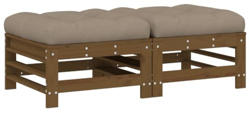 vidaXL Gartenhocker 2 STK., Sitzhocker mit Kissen Latten-Design, Modular Holz Hocker für Garten Terrasse, Fußhocker Gartenmöbel, Honigbraun Massivholz Kiefer
