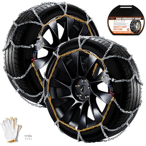 DEDC Snow Chains for SUV Tire Chains Compatible with Tesla MODEL 3 Cars 1 Min Quick Fit Chainsaw Reusable Universal Emergency Traction Chain Tire Width 215 225 235 245 255 265 - Set of 2 MS1519