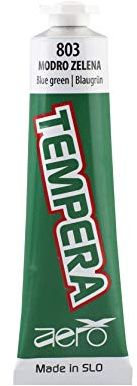 AERO Tempera Einzelfarben, 12 Tuben á 7,5ml, ungiftig, leuchtende und intensive Farben, hochpigmentiert, mit Wasser vermalbar, geeignet für zahlreiche Maltechniken, Blaugrün