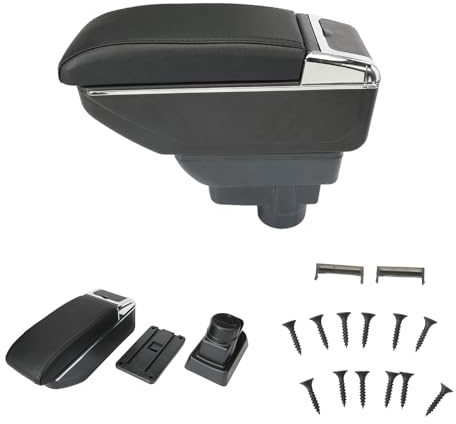 MangWany Mittelarmlehnen Aufbewahrungsbox doppelschichtige Konsole große Aufbewahrungsbox mit 3 USB Ladeanschlüssen passend für Corsa D 2006–2014 schwarze Nähte
