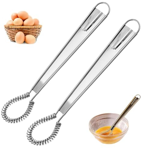 2PCS Mini Whisk,Small Whisk Stainless Steel Whisk Kitchen Manual Egg Beater Mini Spring Coil Egg Whisk Creamy Mixer Whisk Blender for Baking Cooking Milk Milk Tea