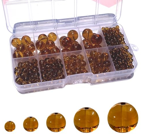 Gocelyn 476 perline rotonde in cristallo naturale, lisce e rotonde, per la creazione di gioielli (marrone), perline sfuse in vetro distanziatore per artigianato, bracciali, collane, ciondoli, regali,