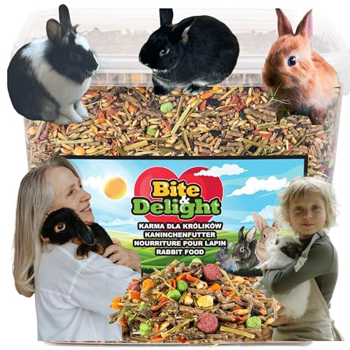 Bite & Delight Kaninchenfutter - Strukturmüsli - Hasenfutter für Zwergkaninchen - Förderung der Verdauung, ohne Zusatz von Zucker und Getreide - Strukturfutter mit Kräuter - 10000 ml 6kg