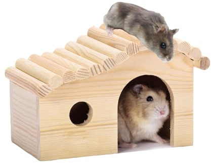 Sonhomay Maison en bois pour petit animal de compagnie, cachette pour hamster, cabane pour hamster, accessoires pour petits animaux de compagnie