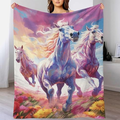 RWRAEO Pferd Decke,3D Kuscheldecke Weich Und Atmungsaktiv Flanelldecke,Sofadecke,Bettlaken,Wolldecke, Für Kinder, Jugendliche, Erwachsene 40x50inch(100x130cm)