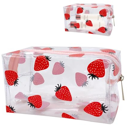 KASESSS Transparente Federmäppchen, PVC Mäppchen Teenager, Federtasche mit Erdbeer-Muster, Groß Pencil Case, Durchsichtig Federpenal, Schulmäppchen Aesthetic, Mäpchen für Schule Bürobedarf