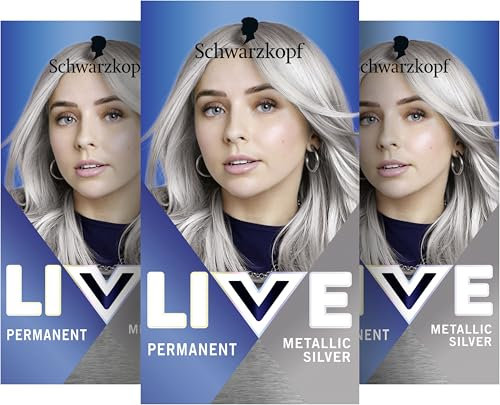 Schwarzkopf Live Urban Metallics U71 Metallic Silver (3 x 142,5 ml), Haarfarbe mit integriertem Metallic Glanz-Booster, permanente Coloration für intensive Farben mit metallischen Reflexen
