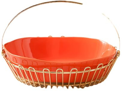 Fruit bowl ，Fruit crystal glass fruit plate, Ceramics Fruit Bowl for Kitchen Counter,Fruit and Vegetable Storage with Metal Basket,Fruit Stand Ceramic Fruit Bowl Designed for The Modern Kitchen(Orange