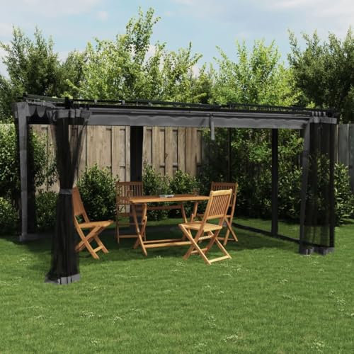 Rasen & Garten, Outdoor Wohnen, Außenstrukturen, Vordächer & PavillonsPavillon mit Gitterwänden Anthrazit 4x3m Stahl