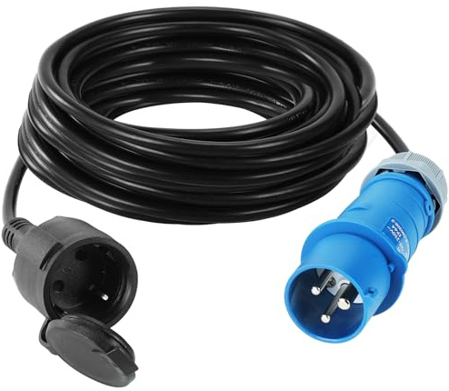 5m Cavo Adattatore CEE, Raccordo CEE 230 V/16 A e Spina Di Sicurezza con Cappuccio Di Protezione, 3 Pin Prolunga Elettrica per Campeggio Roulotte Camper E Barca