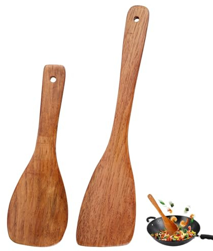 Premium stekspade 2 stycken träskrapa, olivträ matlagningssked, spatel stekspade olivträ trä, träspatel för matlagning stekspade med långt handtag nonstick träspatel för kök restaurang