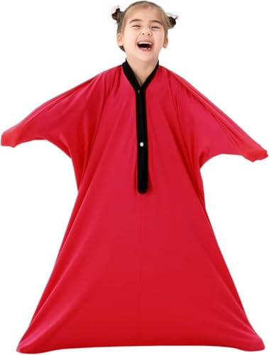 DTREEL Sensorische Körpersocke for Sensorische Bedürfnisse Bei Autismus/ADHS, Körpersocke, Ganzkörperwickel for Stressabbau, Selbstberuhigend, Entspannend for 3–18 Jahre(Rot,XL)
