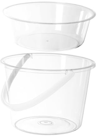 Ipetboom Cubos Asas Transparentes 2 Piezas, Cubo Pequeño Tapa, Plástico Resistente, Uso Multiusos para Baño, Lavado De Pies y Ropa, Portátil para Hogar y Viaje
