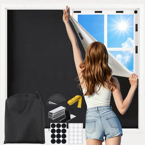Aukimo Fenster Verdunkelung, verdunkelungsrollo ohne Bohren, Tragbare dachfenster verdunklungsstoff Verdunkelungsfolie, Sonnenschutz Dachfenster Verdunklung Abnehmbar für Urlaub Fenster (250x145cm)