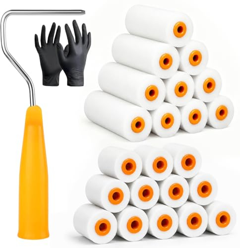 Nadinsta 27pcs Mini Foam Paint Roller, 5.1 Inch/2 Inch Small Foam Rollers, Gloss Roller Set, High Density Foam, Roller Frame*1, Sponge Rollers for Painting On Walls Furniture and Decorating