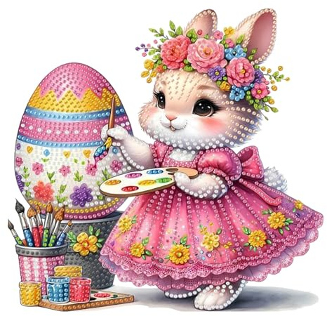 FUFRE Diamond Painting Ostern, DIY Ostern Basteln, 5D Ostern Deko, Osterdeko Diamond Painting, Diamond Painting Frühling, Diamond Painting zum Aufstellen, für DIY Osterdekoration Deko Frühling (D)