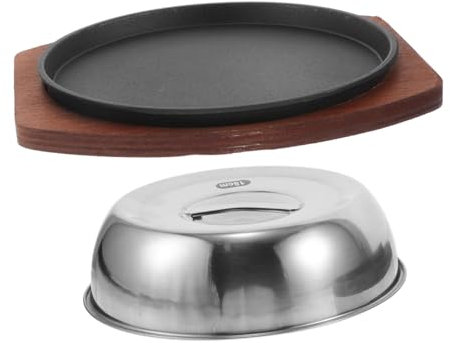 CHICAMPERA Non-Stick Steak Grill Pan Small Griddle Pan Cast Iron Skillet Lid Round Serving Plate Outdoor Barbecue for Cooking