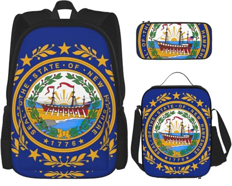 OXKGHHO Juego de mochila de trabajo con estampado de bandera del estado de New Hampshire con lonchera aislada, correas ajustables, para gimnasio y uso diario, Negro -, Talla única