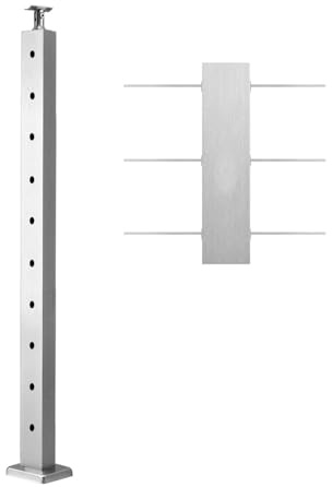VEVOR Cable Railing Post, 36x1x2 Inch Level Deck Stair Posts, 1-Pack Stainless Steel Cable Handrail Post, Pre-Drilled Pickets with Mounting Bracket Stair Railing Kit, Silver, 1JZLGZXYS914I4BDB001V0