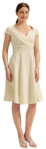Flosros Robe de cocktail élégante pour femme - Robe de soirée festive - Ligne A - Vintage - Col en V - Robe d'invité de mariage - Robe de confirmation, champagne, S