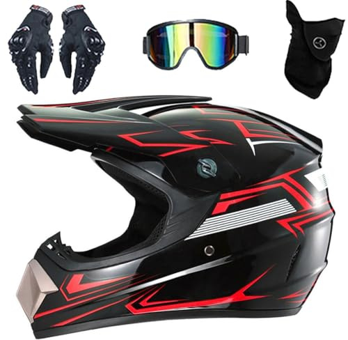 Motorradhelme für Dirtbikes, für Jugendliche und Kinder, Unisex-Helm für Offroad-Mountainbikes, BMX, MX und ATVs, DOT-geprüft, 4-teiliges Set