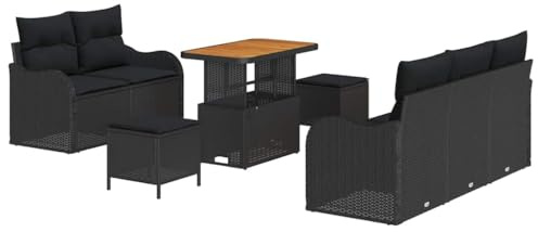 vidaXL 8-delars trädgårdsoffakollektion med kuddar svart poly rattan akacia