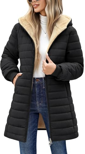 Tuopuda Doudoune Femme Longue Hiver Imperméable Hooded Jacket Doudoune à Capuche Imperméable Veste Matelassée pour Dame mi-Saison Polaire Chaud avec Poches Idee Cadeau, Noir, L