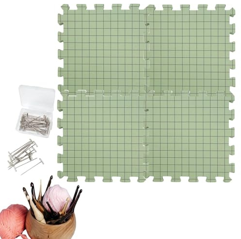 Generisch Spannmatten mit Raster, Gehäkelte Blockiermatten, Matten zum Spannen mit 50pcs T-Nadeln, Schaumstoff-Strickbrett-Häkelmatten Spannunterlagen-Set für Handarbeiten Stricken Häkeln Spitze