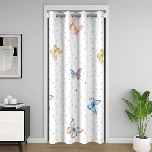 Homemissing Schmetterling Türvorhang 106x203cm Mädchen Kinder Rosa Vorhang Bunt Vintage Blumen Vorhang für Innentür Raumteiler Schöner Schmetterling Blau Zimmer Divider