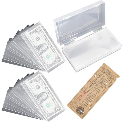 Klarsichthüllen für Geldscheine | Geldbeutel-Set | wasserdichte Scheinschutzhüllen | 100 Geldscheintaschen mit Sammelbox für Briefmarken