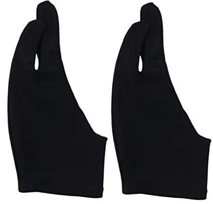 HOMOCONO Artist Two Finger Glove 2pcs, Black Large Curved Drawing Glove for Sketch Tablet Anti-fouling Protection for Digital Artists