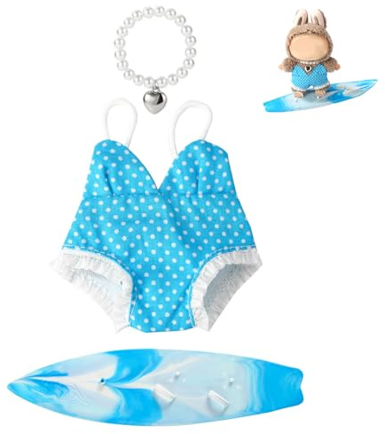 3pcs Ensemble de Maillot Bain Poupée 17cm, Tenue d'Été Comprenant Maillot Bain Collier Perles Planche Surf Tenue d'Été Mignonne et Cool Poupée Non Incluse(Bleu)