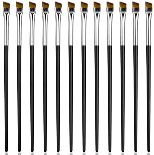 12 Pcs Angled Eyeliner Brush Fine Eyebrow Tint Brush Tip Thin Slanted Flat Makeup Brushes Ultra Thin Slanted Flat Eye Shadow Brushes for Cosmetic
