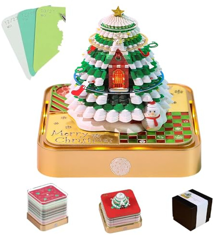Hojalis 3D Kalender Abreißen 2026, 3D Kalender 2026, 3D-Notizblock mit Licht, 2026 Tischkalender-Notizblock, Papierskulptur Weihnachtsbaum 3D-Tischkalender, Abreißkalender (Stil 2)