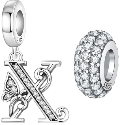 PANPOKI 2 st bokstavsberlocker silver alfabet initial berlocker pärlor för armband hängen smycken europeiska armband halsband smycken gåva för kvinnor, Universal Kompatibilität Charms, Sterlingsilver