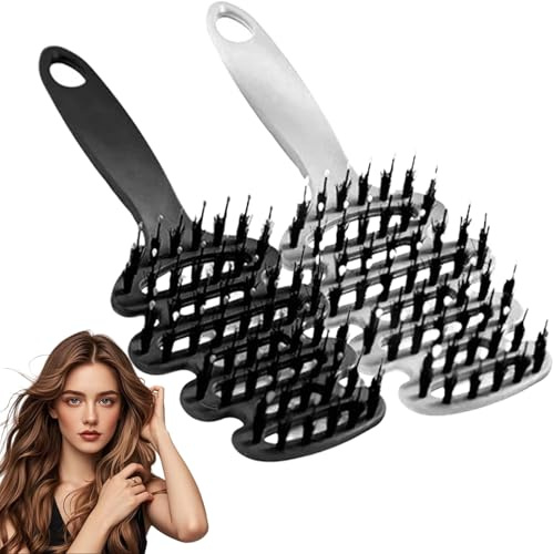 2 Stück Cithway Volumen+ Bürste mit Borsten, Wildschweinborsten Bürste, Cithway Volumen Haarbürste, Haarbürste Toupierbürste, für Volumen und Glanz, für Frauen und Männer (Schwarz+Weiß)
