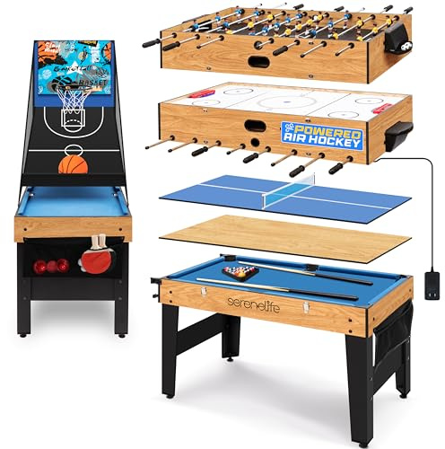 SereneLife 48 6-in-1 Multi Game Table, Full-Size Indoor and Outdoor Arcade Sports Table with Pool, Air Hockey, Foosball, Basketball, Table Tennis, Dining Table, for Family, Kids, Adults