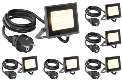 ledscom.de 6 LED väggstrålkastare/trädgårdsstrålkastare OZIN, IP65, stickpropp, antracit, 10 W, 811 lm, varmvit