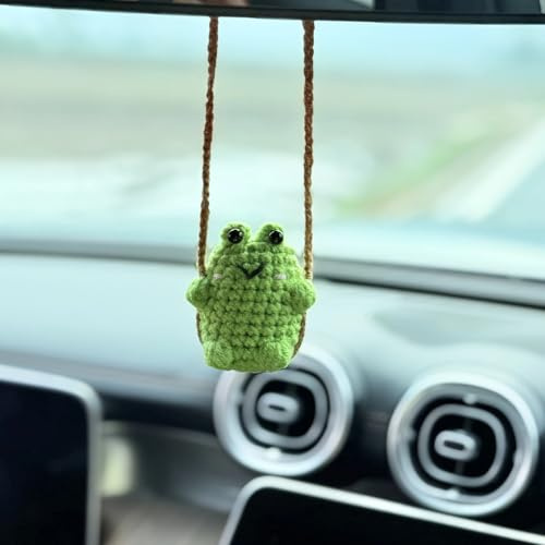 Gehäkelte Autospiegel Anhänger, Frosch Auto Anhänger | Auto Rückspiegel Ornament Handgefertigt Gestrickt Autoanhänger Dekor für Autospiegel, Türen, Zuhause, Büro (Frosch-B)