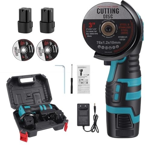 Mini Winkelschleifer, 28500RPM Bürstenloser Trennschleifer mit 2 x 2000mAh Akku & 2 Trennscheiben, 2x76mm Mini Winkelschleifer zum Schneiden für Metall, Holz & Fliesen, Elektrischer Multischleifer Set