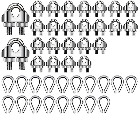 Uikdjgu Kit de 50 Piezas de Cable de Acero de 1/8 de Pulgada Abrazadera de Cable de Cable de Metal M3 y Dedales de Acero Inoxidable M3 para Aparejo de Cable de Acero