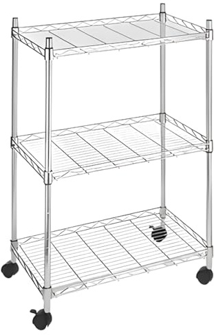 EffeDecor Scaffale in Metallo con Ripiani e Ruote Scaffalature Multiuso in Acciaio Cromato Fornito in Kit Completo Ideale per Magazzino,Ufficio,Casa,Garage,Cantina Varie Dimensioni (60x35x83 cm)