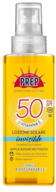 Prep, Lozione Solare Invisibile, SPF50, Con Vitamina E, Succo di Aloe Biologico, Protegge dai Raggi UVA/UVB, Pelle Morbida e Protetta, Water-Resistant, 175ml