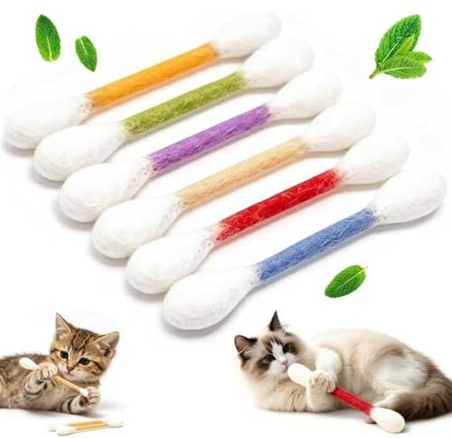YeahBoom 6 Piezas Bastoncillos de Algodón Gatos con Sabor a Hierba Gatera, Bastoncillos de Algodón Interactivos para Masticar y Limpiar Dientes, para Gatitos Ideales para Jugar y Hacer Ejercicio