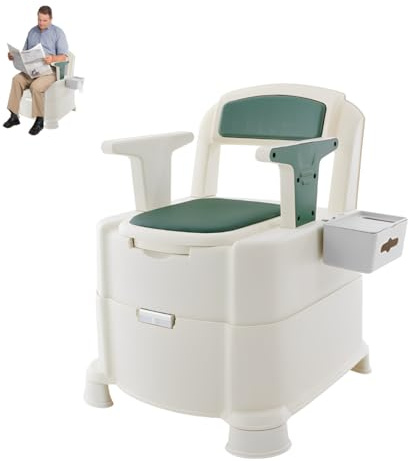 WC portatile da campeggio con schienale e braccioli, WC portatile da viaggio con luce a sensore, secchio rimovibile, capacità di carico 100 kg, per campeggio, viaggi, camper (verde scuro)