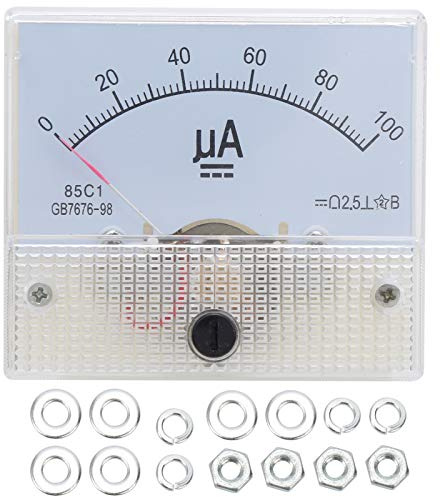 Fafeicy 85C1 Amperometro Analogico da Pannello DC 0-100UA, Strumento di Misura Misuratore di Corrente a Puntatore con Quadrante Trasparente per Banco di Prova per Armadio di