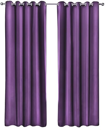 Emma Barclay Cali Curtains - Soft Plain Eyelet & Pencil Pleat Curtain Pair for Bedroom & Living Room (Purple, W 90 x L 90 (2 Panels), Eyelet)