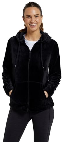 Mountain Warehouse Snaggle Womens Hooded Fleece - Soft, Warm & Insulating, Multiple Pockets, Lightweight With Adjustable Hoodie - Ideal Spring Summer Jacket Black Women's Size 14